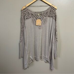 Kori America women’s Medium Lace Blouse taupe boho Cottagecore festival